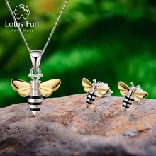 Lotus Fun Real 925 пробы серебро ручной работы ювелирные украшения прекрасный мед пчела комплект ювелирных изделий с серьги гвоздики кулон цепочки и ожерелья