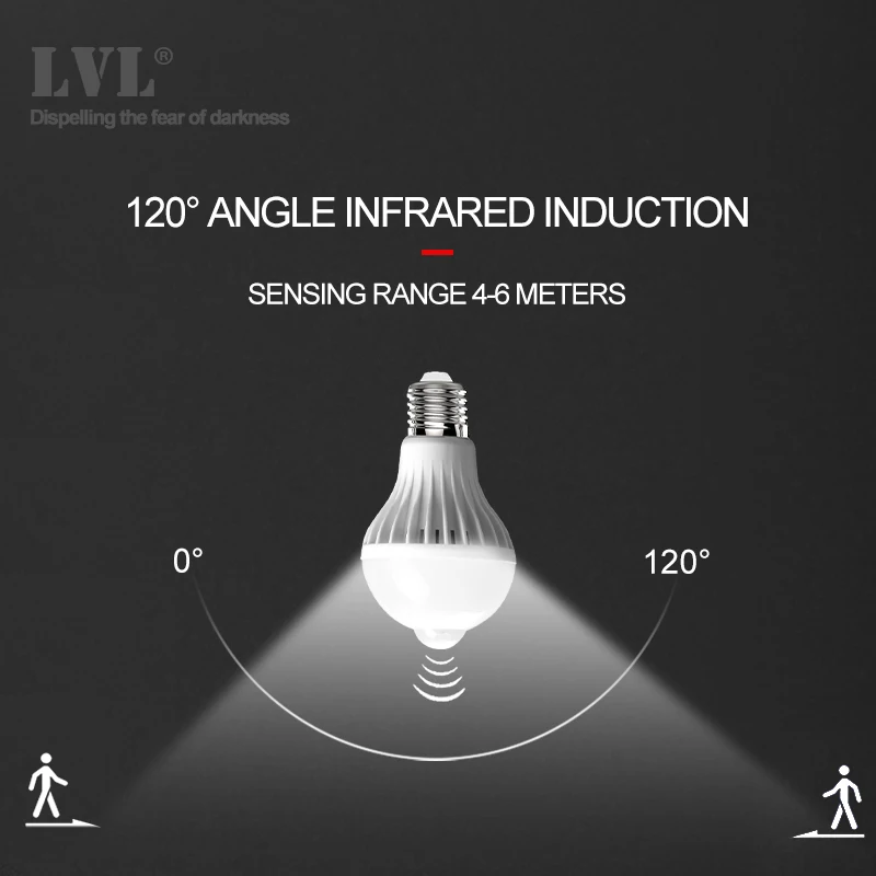 LED движения PIR Сенсор лампы E27 5 W 7 AC 220 V 240 белый 6000 K человеческого тела