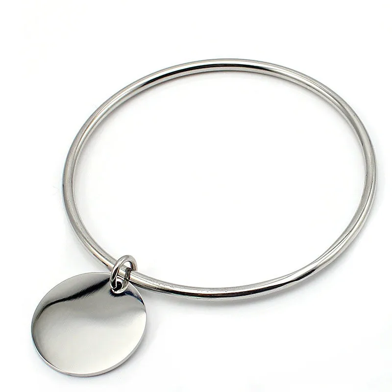 Gold Plating Steel Silver Color Pendant Charm Bangle Bracelet with Dangle Drop Simple Bangle For Women 4