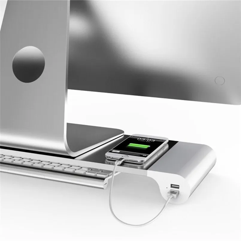 Aluminum Laptop PC Monitor Stand Riser Desk Organizer With 4 USB Ports 40JUN2715