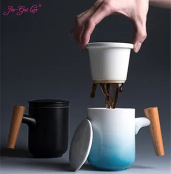 

JIA-GUI LUO 300ML Tea Mugs Ceramic Wooden Handle Tazas De Ceramica Creativas Anniversary Gifts for Husband I017