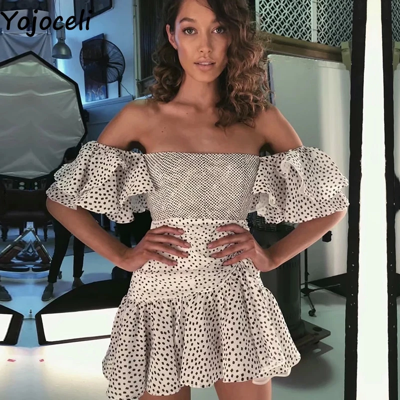 Сексуальное короткое платье Yojoceli в горошек с оборками для вечерние НКИ женское