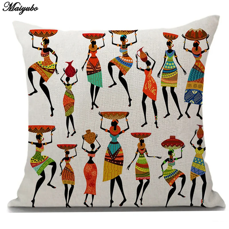 Maiyubo хлопок белье африканская Подушка с изображением женщины чехол для дивана Танцующая леди оригинальные люди декоративные подушки Чехол домашний декор PC236