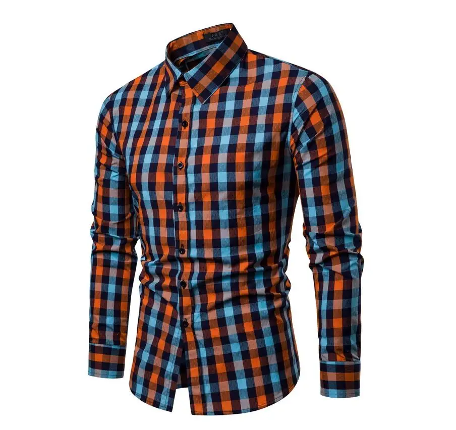 Green Shirt WSGYJ мужская клетчатая рубашка с длинным рукавом хлопковые рубашки модная повседневная многоцветная Клетчатая Мужская одежда Женская сорочка Homme - Цвет: Green Shirt