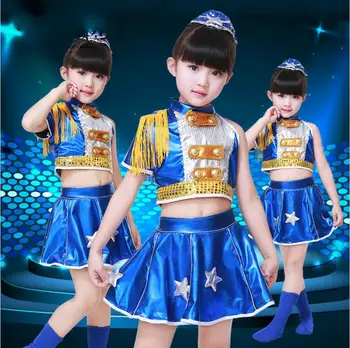 

New Girls Sequins Jazz Dance Dress 2 Pcs Suit for Boys Girls Dancewear Children Performance Clothing 2 Color