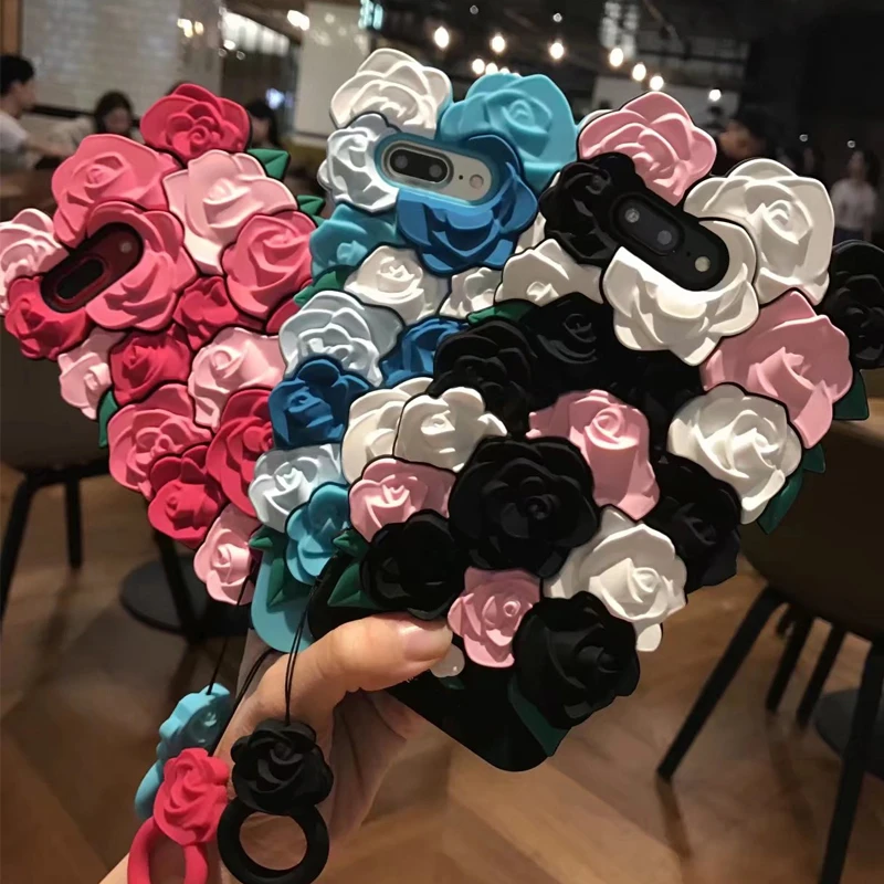 

Fashion Rose flowers Cherish a lifetime Cover for iPhone X 6 6s 6plus 8 7 plus Phone 3D Cute Soft Silicone Case Back Cover