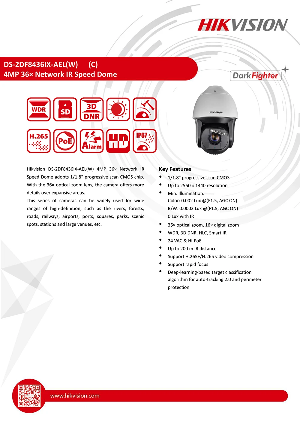 Hikvision Смарт Отслеживание скорость купольная камера DS-2DF8436IX-AEL 4 мегапикселя 36X оптический зум 200 м ИК камера видеонаблюдения PTZ IP камера s