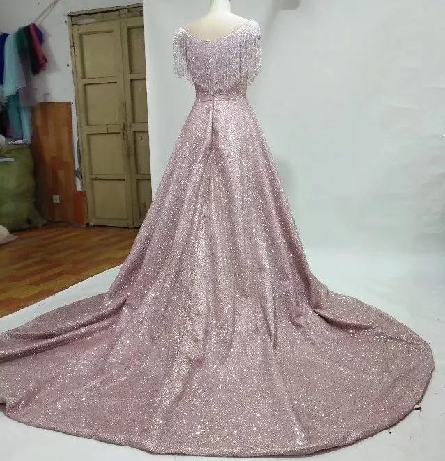 Bling fanatico Borlas de cabo vestido de formatura шикарное длинное платье-накидка с кисточками, выпускное платье с большим v-образным вырезом, Платья для особых случаев