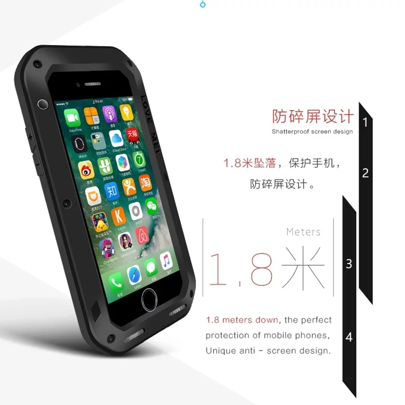 

For iPhone 7 Plus / 7Plus Original LOVE MEI Extreme Powerful life Shockproof Dustproof Anti Fall Protect Proof Metal Cover Case