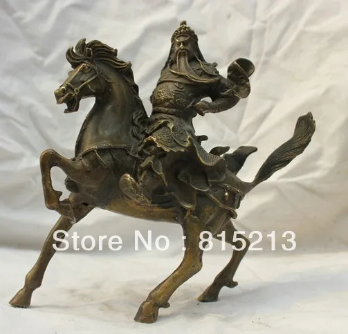 

20CM Free Shipping wang China Pure Brass Dragon Warrior GuanGong GuanYu Ride Horse God Bronze Statue