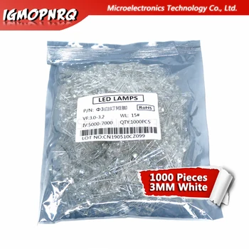 

1000pcs White light-emitting diodes White turn White 3mm led