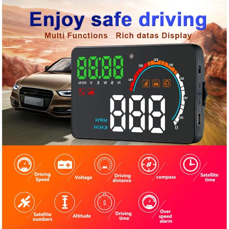 HUD универсальный автомобиль gps HUD Спидометр Head UP Дисплей Цифровой Автомобильный спидометр более скорость черный Q5