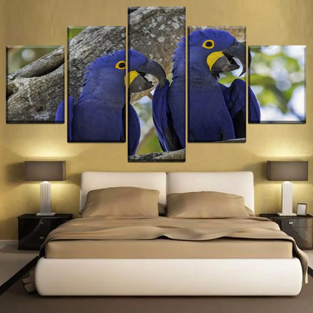 

Decor Framework 5 Panels Animal Hyacinth Macaw Poster Top-Rated Canvas Print Wall Modular Picture For Modern Living Room Artwork