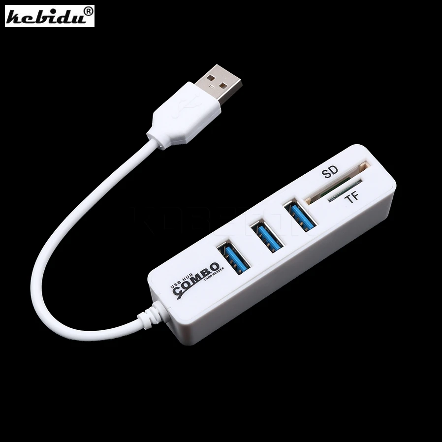 

kebidu Newest USB Combo Hub USB 2.0 Hub 3 Ports Splitter + USB Card Reader All In One For SD/TF For PC Laptop Computer HOT SELL