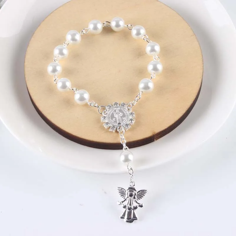 50pcs/lot Religious Bracelet white Glass Pearl Imitation Rosary