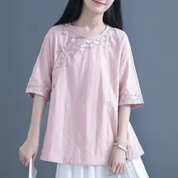 2019 летний китайский традиционный Женский костюм Танга Топы Рубашки в восточном стиле блузка Hanfu cheongsam льняная винтажная одежда