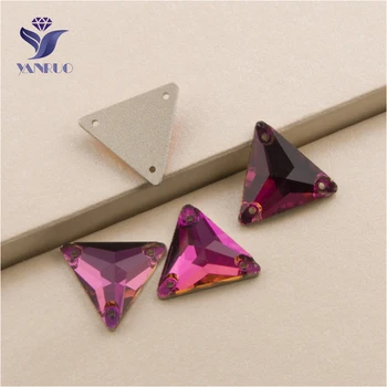 

YANRUO 3270 All Sizes Fuchsia Glitter Gems Triangle Sew On Strass Flatback Crystal Stones For Clothing