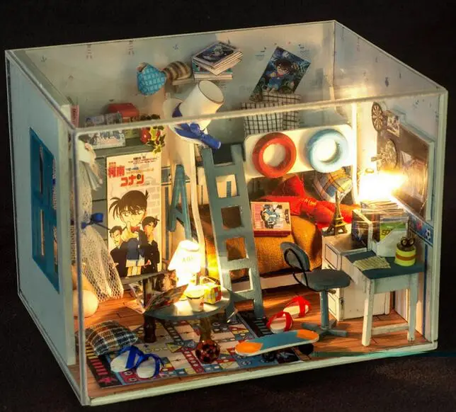 

New Style Conan bedroom Diy Doll House Wooden Dollhouse For Children Toys