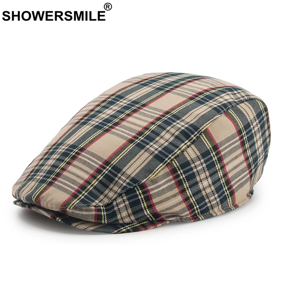 Beret Men Cotton Plaid Flat Caps Male British Vintage Berets Cap Khaki