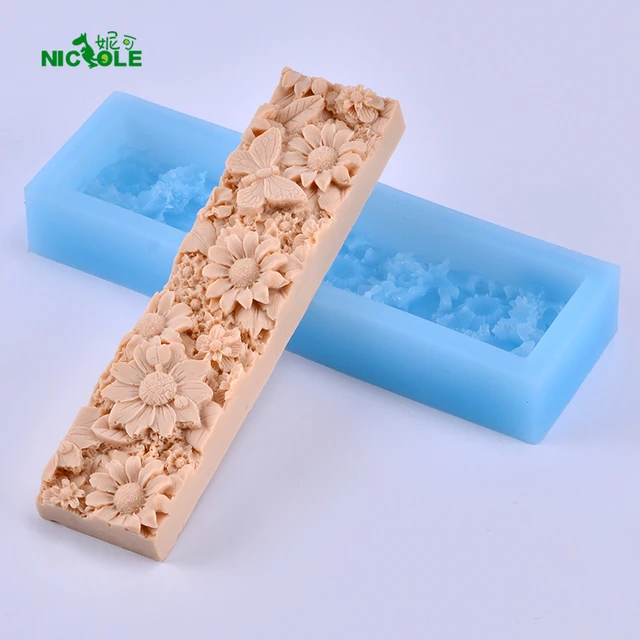 Flower Pattern Loaf Soap Silicone Mold Flat Rectangle Handmade