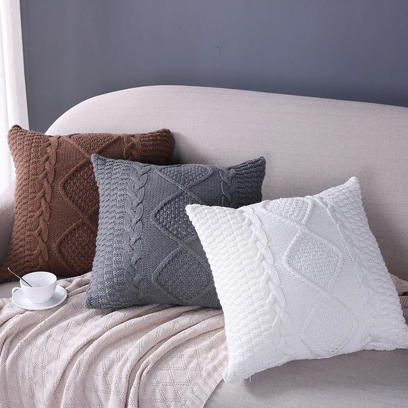 New Arrive Vintage Nordico Knitted Cushion Cover Coffee Ivory Grey