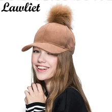 Suede Baseball Cap Hip Hop Faux Fur Pom Bobble Hats for Women Girl Adjustable Snapback A383