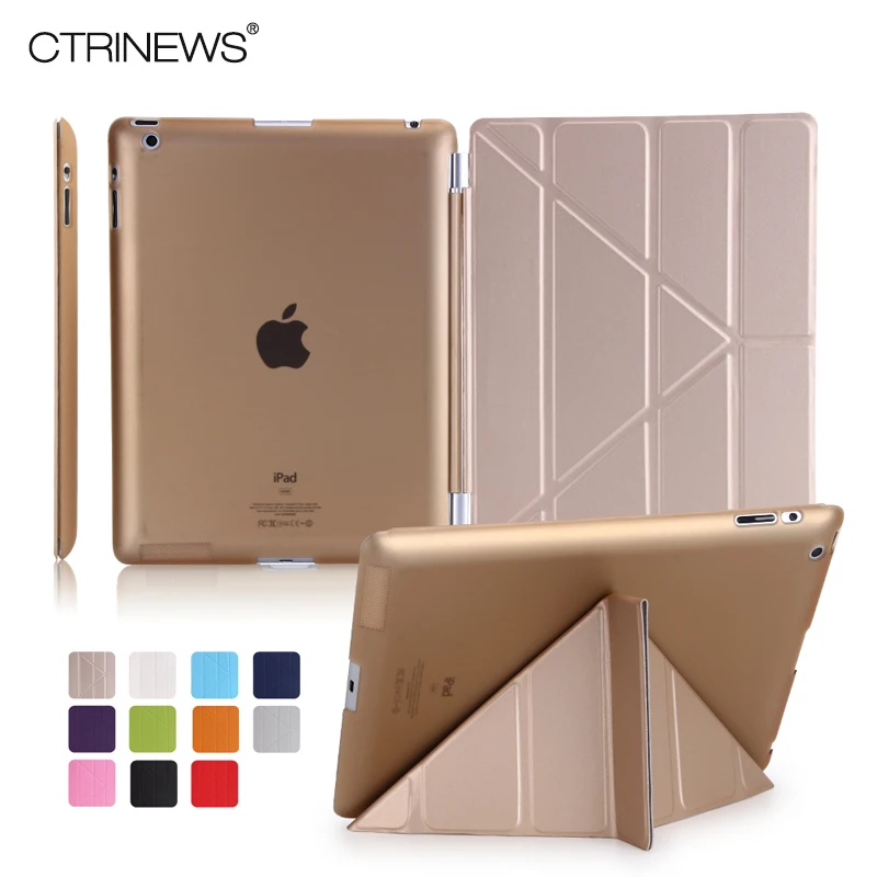 

CTRINEWS Flip Leather Case for iPad 4 3 2 Cover Smart Hard PC Back Cover for Apple iPad 2 3 4 Case PU Multi Fold Tablet PC Stand