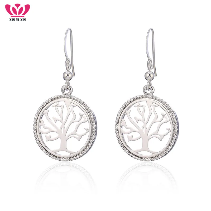 New Fashion Gold Tree of Life Drop Earrings European Style Femme Hollow Silver Tree Plant Pattern Jewelry Dropshipping 2018