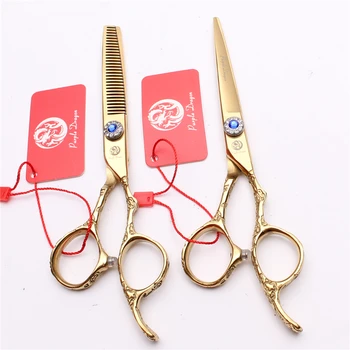 

5.5" 16cm Purple Dragon 440C Gold Barber Scissors Cutting Scissors Thinning Shears Plum Handle Professional Hair Scissors Z9002