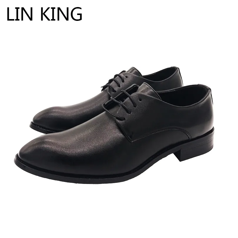 

LIN KING Comfortable Lace Up Pointed Toe Man Business Shoes Casual Square Heel Office Shoes Fashion Low Top Leather Dress Shoes