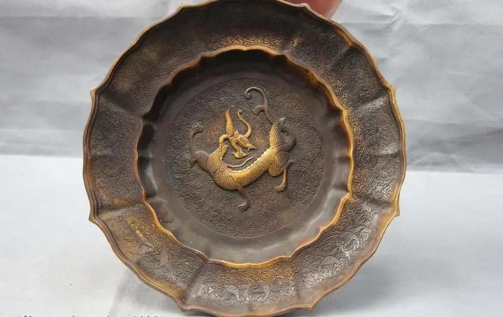 

Chinese Classical Royal Palace Sacrifice Copper Bronze Dragon Beast dish plate