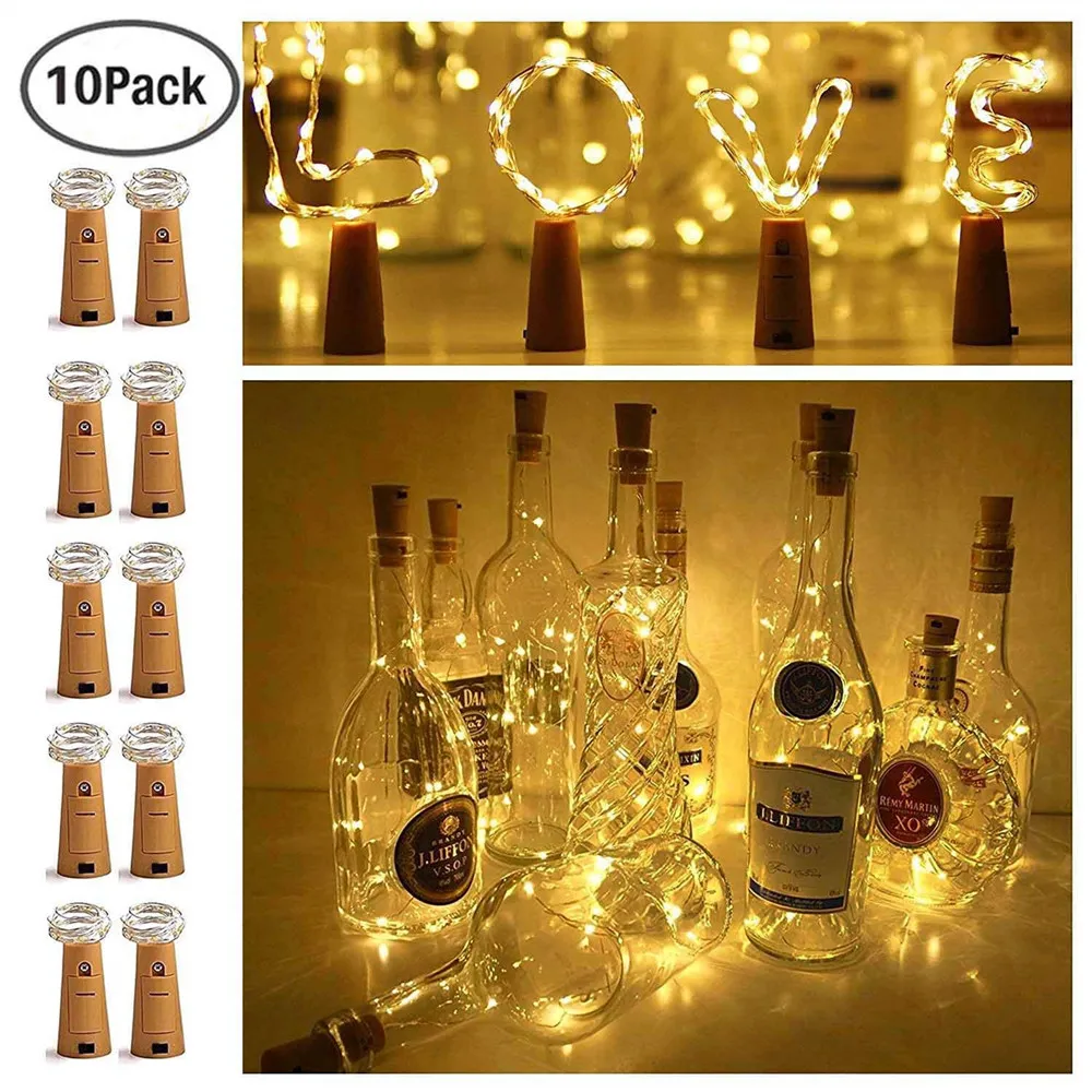 

10pcs/lot Wine Bottle Light with Cork Battery Operated Silver Copper Wire Fairy Mini String Light for DIY Party Decoration
