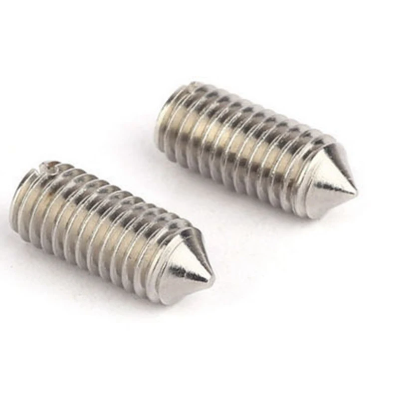 50PCS M4 304 Stainless Steel Metric Thread Cone Point Slotted Set Screw Bolt Fastenerin Screws