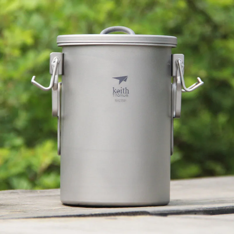 Keith 900ML Ti6300 Titanium Tea Cup  Camping Titanium  Cooking Container With Foldable Handle  Outdoor Tableware