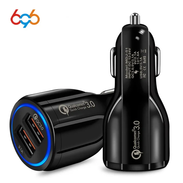 

696 Quick Charge 3.0 Car Charger For Mobile Phone Dual Usb Car Charger Qualcomm Qc 3.0 Fast Charging Adapter Usb Car Charger