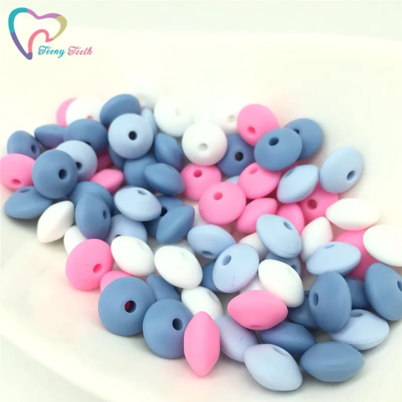 

Silicone Lentil Beads Mix Blue 50 PCS Baby Teething Beads 12 MM Food Grade Silicone For Diy Teething Toys Necklace Accessories