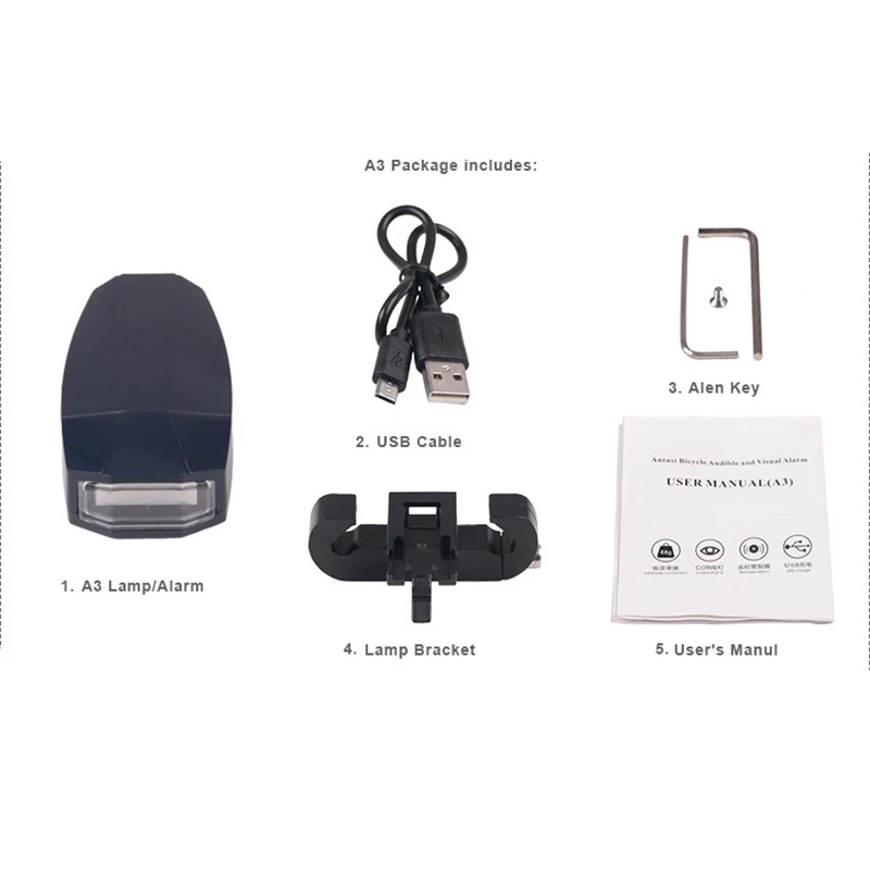 Best Bicycle Rear Light + Anti-theft Alarm USB Charge Wireless Remote Control LED Tail Lamp Bike Finder Horn Siren Warning A3 8