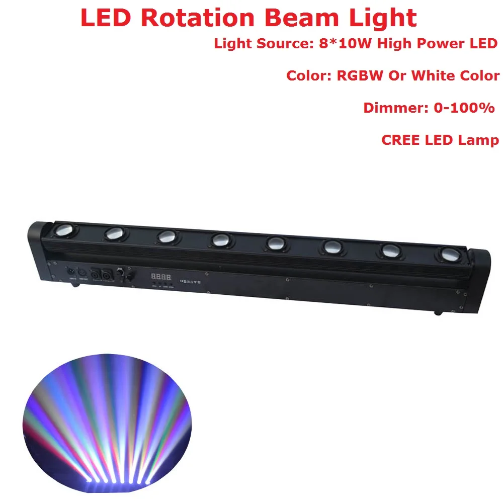 Free Shipping LED Bar Beam Moving Head Lights High Quality 8X10W RGBW Quad Color Rotation Beam Lights DMX 5/14 Channels