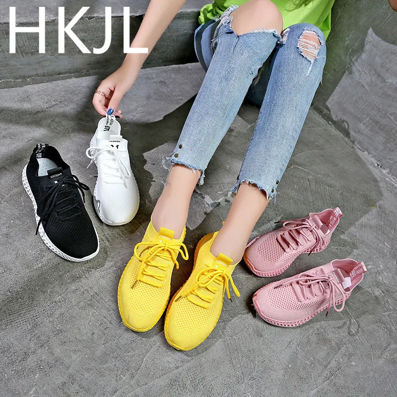 

HKJL 2019 spring and summer breathable wild flying woven elastic socks shoes Korean casual mesh sneakers A939