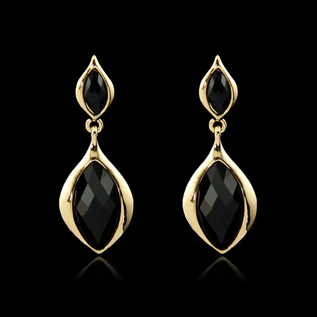 Aaa Black Cubic Zirconia Cz Yellow Gold Color Teardrop Stud Aaa Black Cubic Zirconia Cz Yellow Gold Color Teardrop Stud Earrings Fashion Party Costume Jewelry For