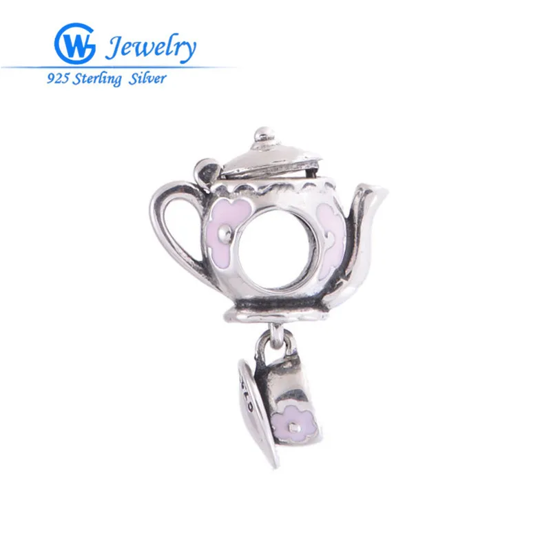 Teapot with cup Pink Enamel Charms fits Sterling Silver 925 Love Bracelet Charms alibaba Wholesale GW