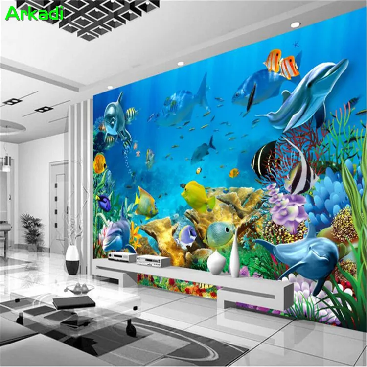 3d Wallpaper Custom Photo Sea Undersea World Dolphin Children Room 3D Wall Living TV Background Paper Mural | Обустройство дома