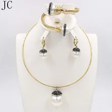 African Jewelry Sets Fine Wedding Gold Plated Crystal Necklace Set Party Women Fashion Bridal Ring Bracelet Earrings Accessories