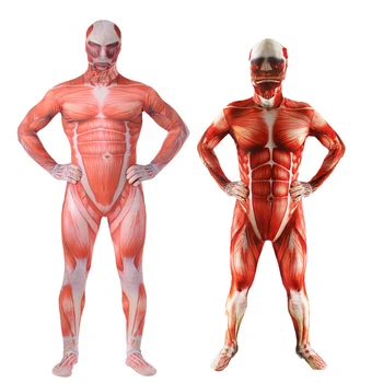 

Attack On Titan Cosplay Costumes Men Titans Muscle Muscular 3D Print Adult Jumpsuits Flesh Zentai Halloween Outfit Kids Adult
