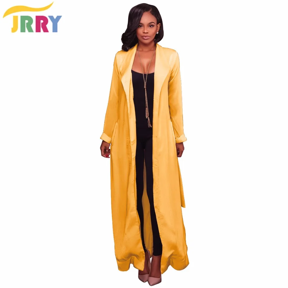 

JRRY Long Sleeve Open Stitch Casual Sashes Women Coat Long Pockets Ladies Cloak Jacket