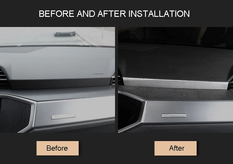 

LHD!! For Audi Q3 2019 Stainless Car Styling Middle Console Dashboard Strip Sticker Frame Cover