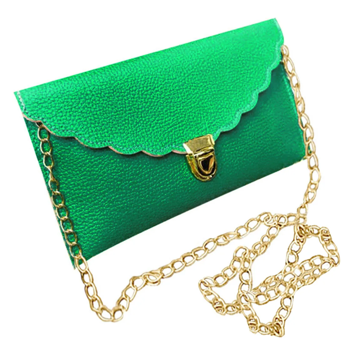 Женская сумка через плечо из искусственной кожи Модные Кошелек Длинные металлические цепи Леди Сумочка, зеленый