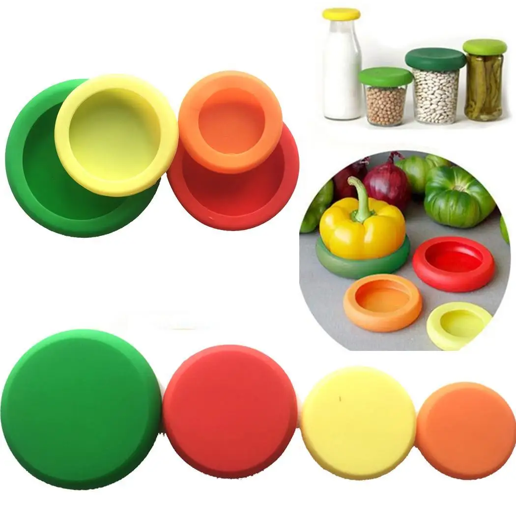 

4pcs Food Huggers Reusable Silicone Fruit Vegetable Storage Cover Containers Keeping Fresh Set Couvercle Silicone Alimentaire