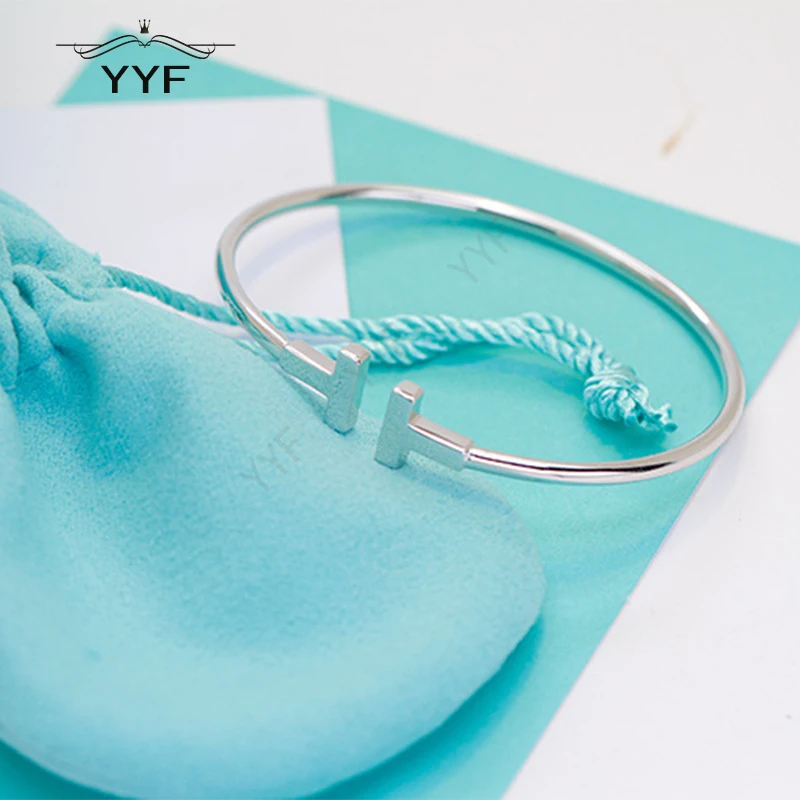 

PY original 100% 1:1S925 Silver Smooth Opening T-Shaped Bracelet Temperament Fittings TIFF Valentine's Day Gift