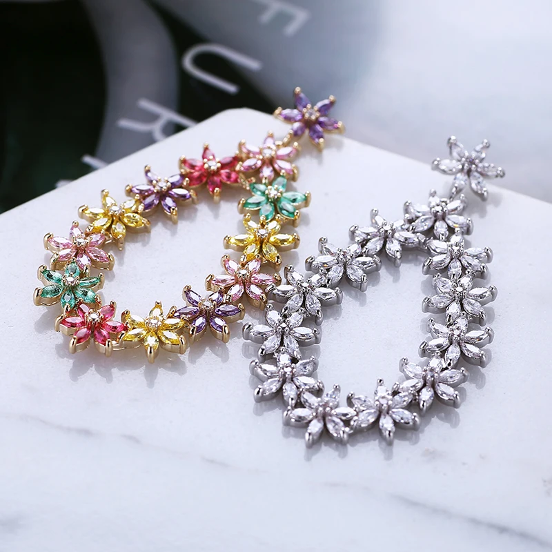 Маленький цветок ромашки кольцо Висячие серьги для женщин Красивые Красочные циркония красивый дизайн модные ювелирные изделия бренд XIUMEIYIZU